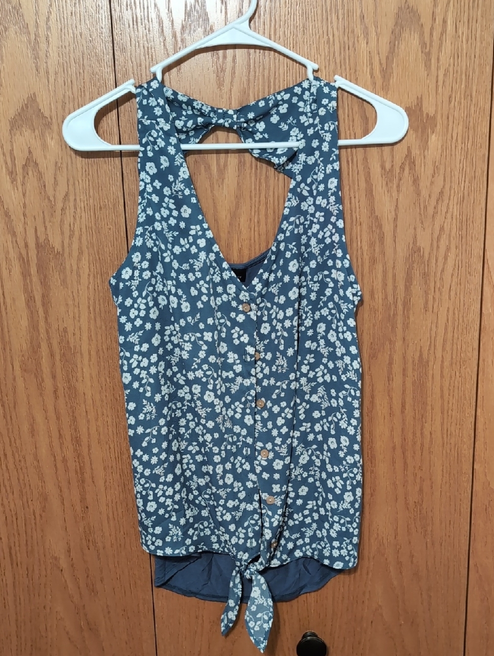 Navy Floral Button-Front Tie-Hem Camisole